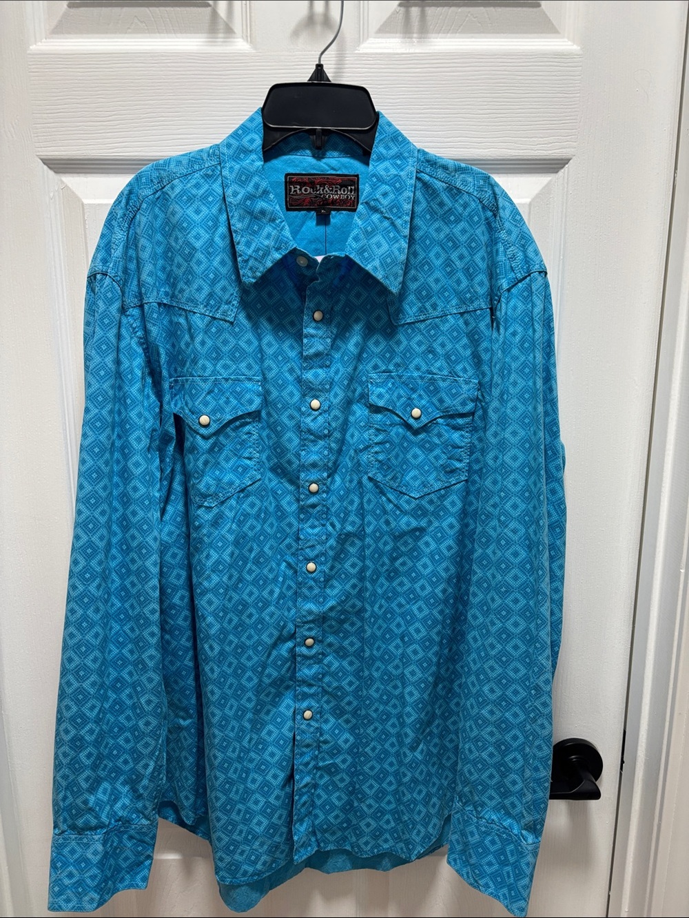 Rock & Roll Cowboy Men's Turquoise Printed Western Button-Down Shirt